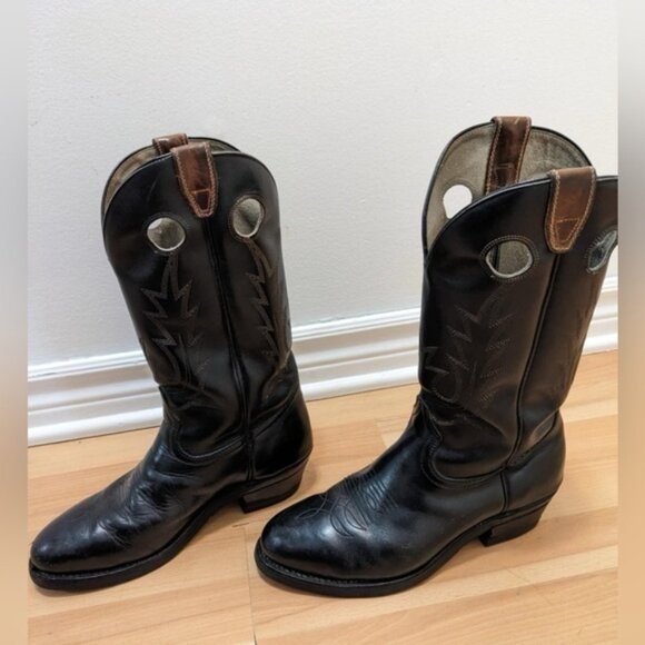 VintageBouletWesternTwoToneRealLeatherCowboyRubberBootsBlackMen75 - Picture 4 of 13